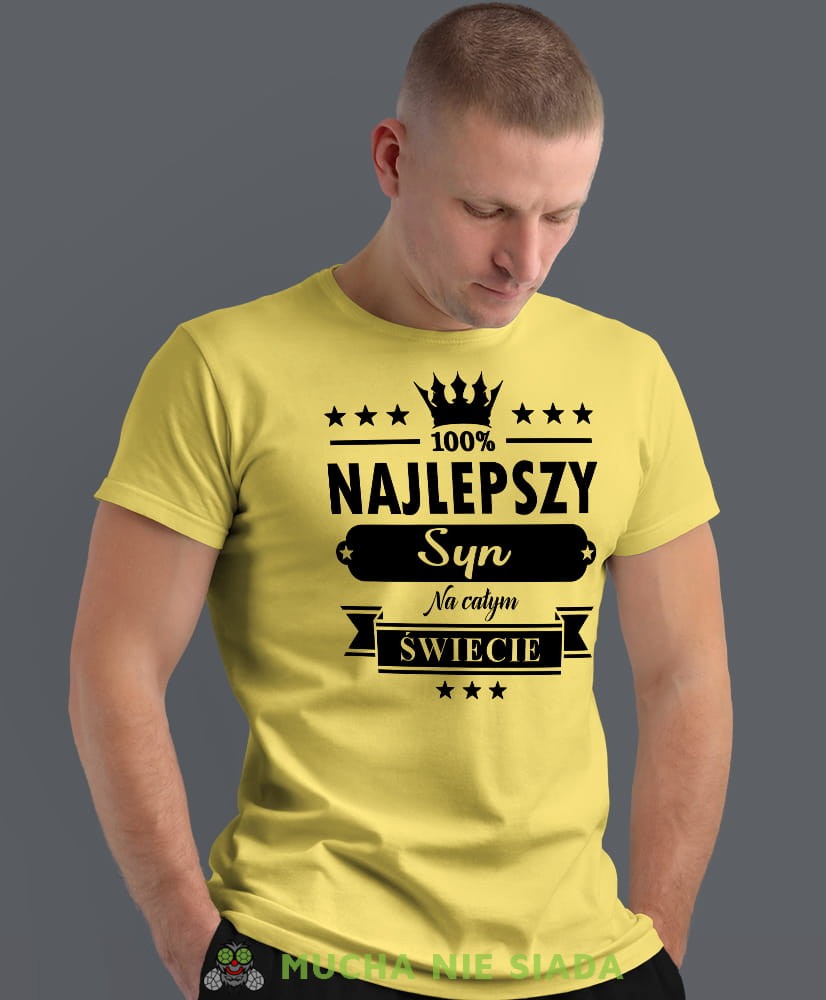 najlepszy syn na całym świecie korona, żółta męska koszulka dla syna, koszulka z nadrukiem, na prezent, na urodziny.jpg