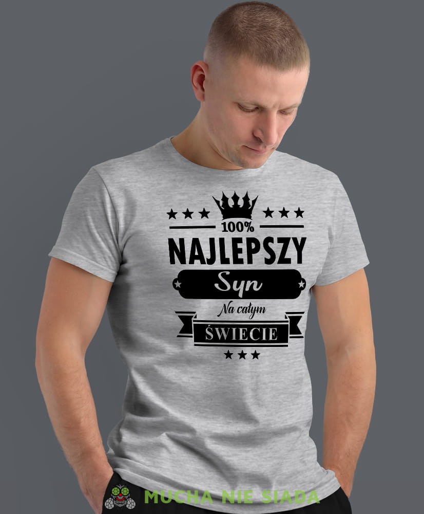 najlepszy syn na całym świecie korona, szara męska koszulka dla syna, koszulka z nadrukiem, na prezent, na urodziny.jpg