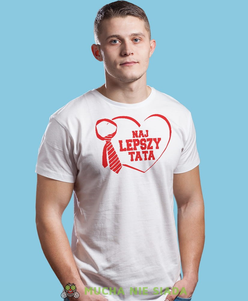 najlepszy tata, krawat, biała męska koszulka dla taty, koszulka z nadrukiem, na prezent, na urodziny.jpg