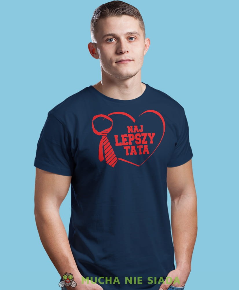 najlepszy tata, krawat, granatowa męska koszulka dla taty, koszulka z nadrukiem, na prezent, na urodziny.jpg