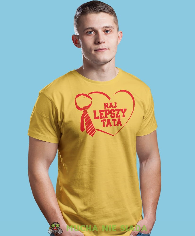 najlepszy tata, krawat, żółta męska koszulka dla taty, koszulka z nadrukiem, na prezent, na urodziny.jpg