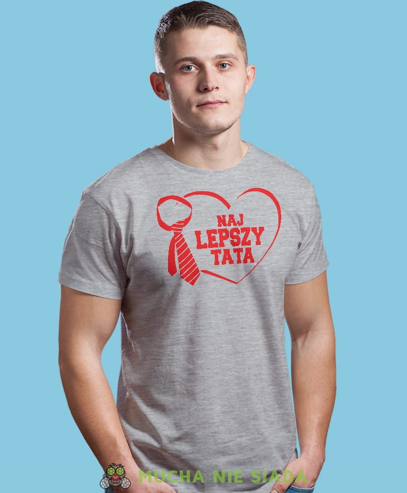 najlepszy tata, krawat, szara męska koszulka dla taty, koszulka z nadrukiem, na prezent, na urodziny.jpg