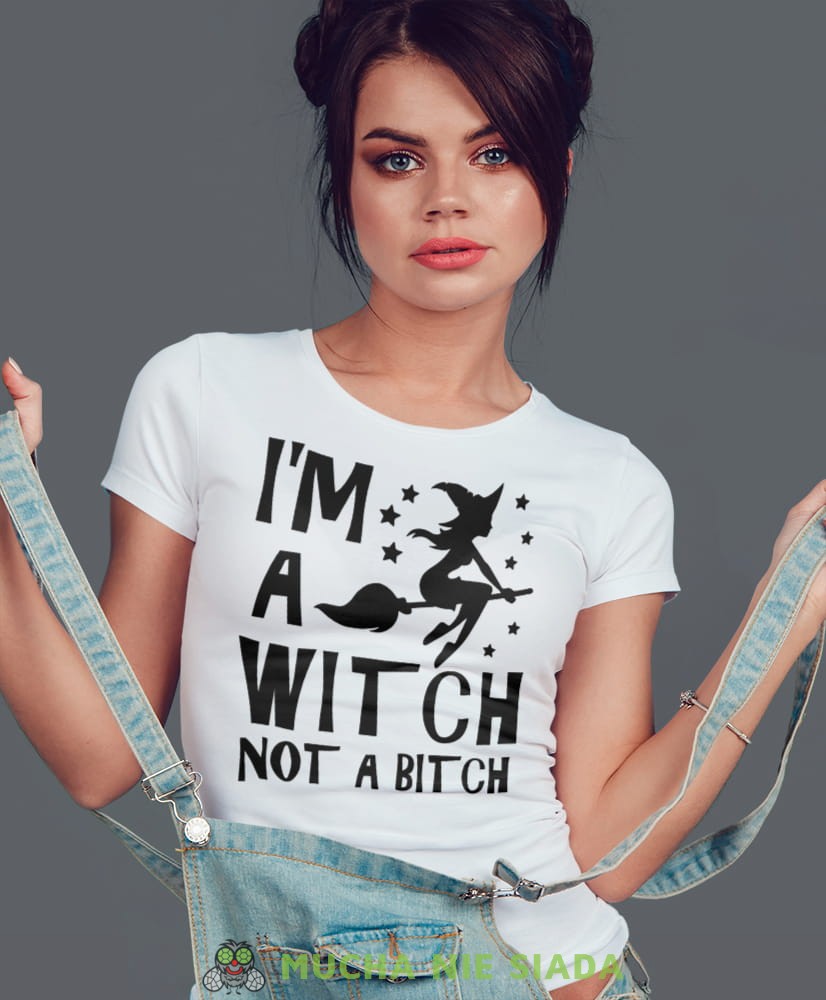 i'm a witch not a bitch, biała damska koszulka z nadrukiem na prezent dla dziewczyny dla żony.jpg