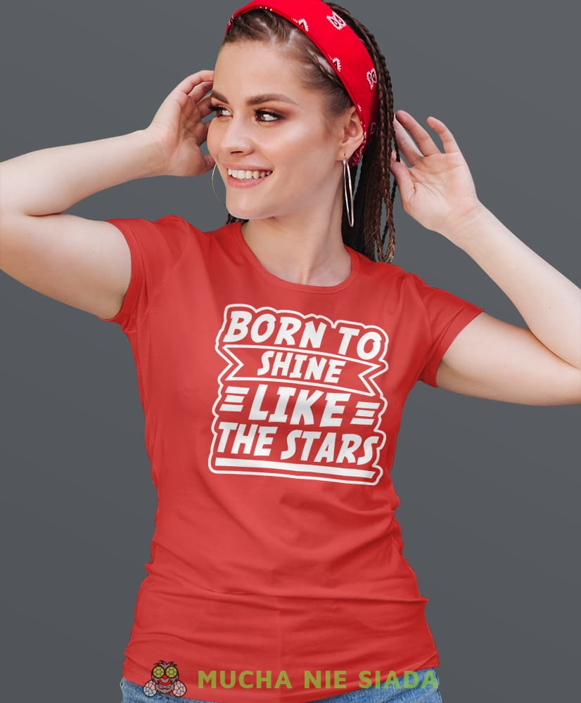 born to shine like the star, czerwona damska koszulka urodzinowa z nadrukiem, na urodziny, na prezent.jpg