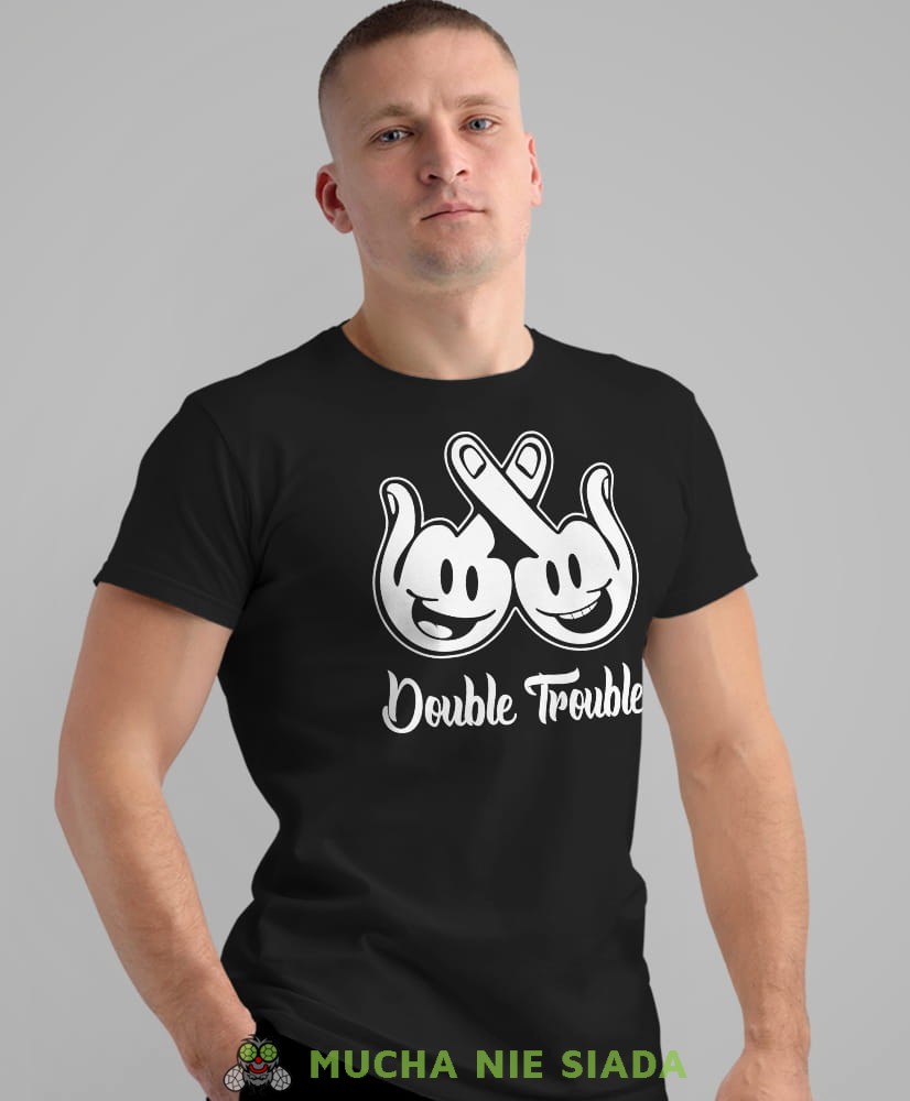 double trouble, czarna męska koszulka z nadrukiem na co dzień, na prezent, fajna koszulka, dla męża, dla chłopaka.jpg