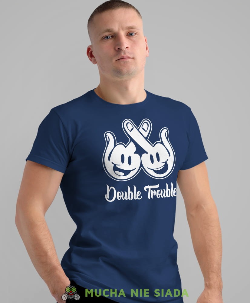 double trouble, granatowa męska koszulka z nadrukiem na co dzień, na prezent, fajna koszulka, dla męża, dla chłopaka.jpg