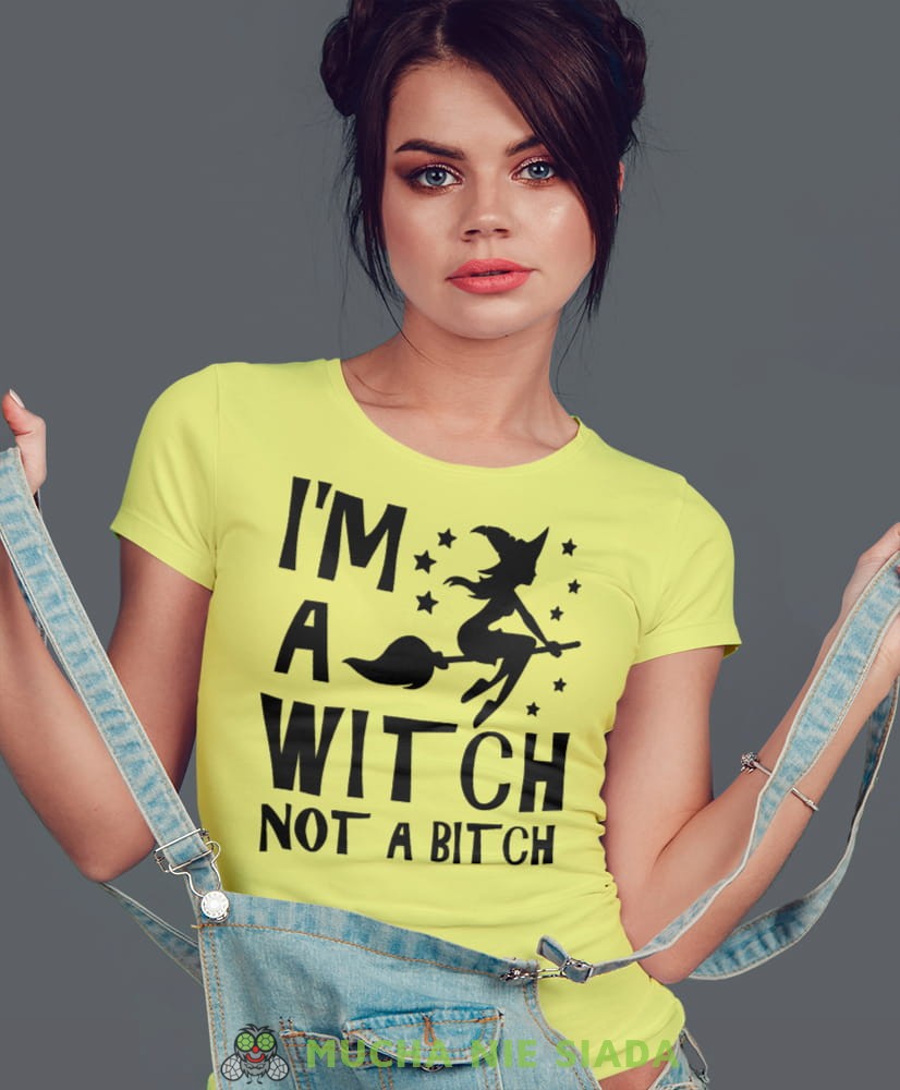 i'm a witch not a bitch, żółta damska koszulka z nadrukiem na prezent dla dziewczyny dla żony.jpg