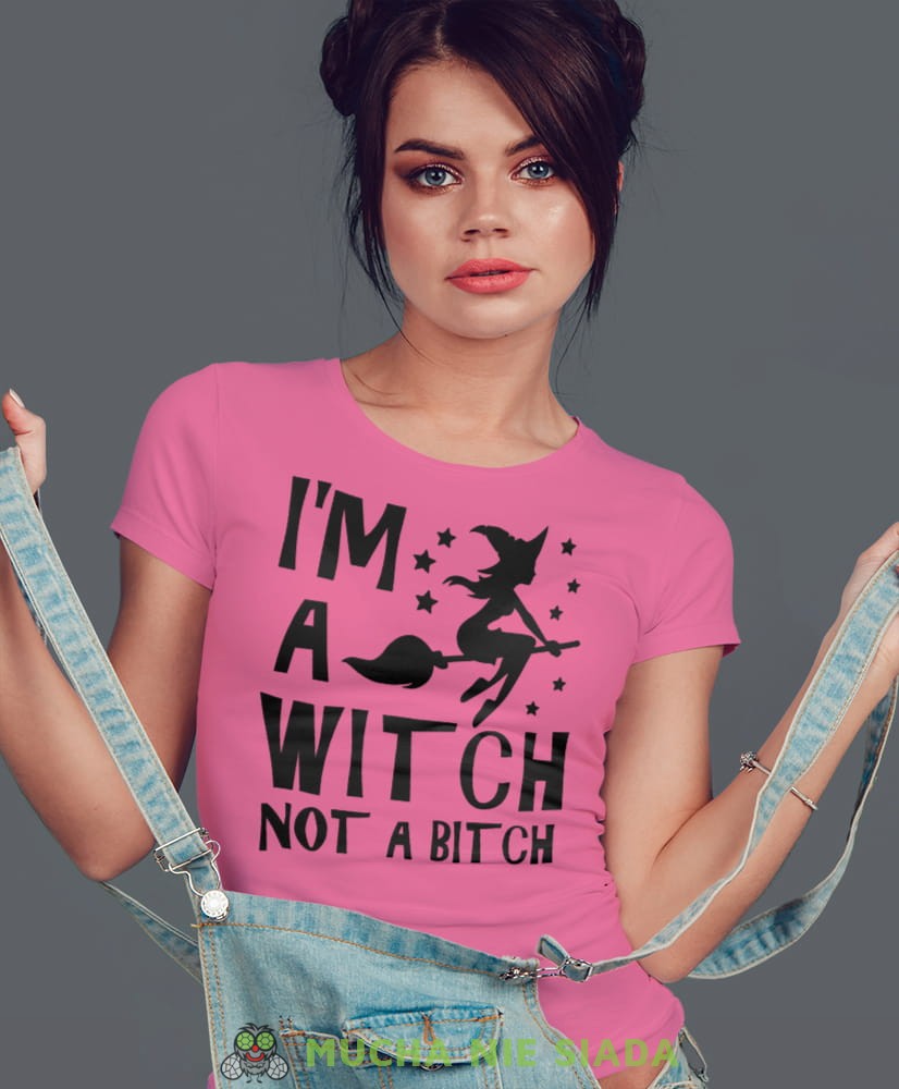 i'm a witch not a bitch, różowa damska koszulka z nadrukiem na prezent dla dziewczyny dla żony.jpg
