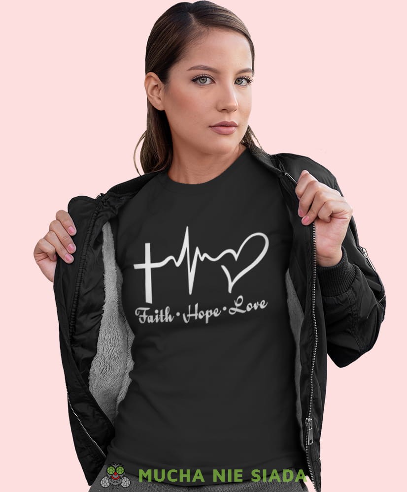 faith hope love, czarna damska koszulka z nadrukiem na prezent, fajna koszulka, dla dziewczyny dla żony.jpg