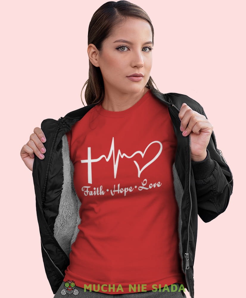 faith hope love, czerwona damska koszulka z nadrukiem na prezent, fajna koszulka, dla dziewczyny dla żony.jpg