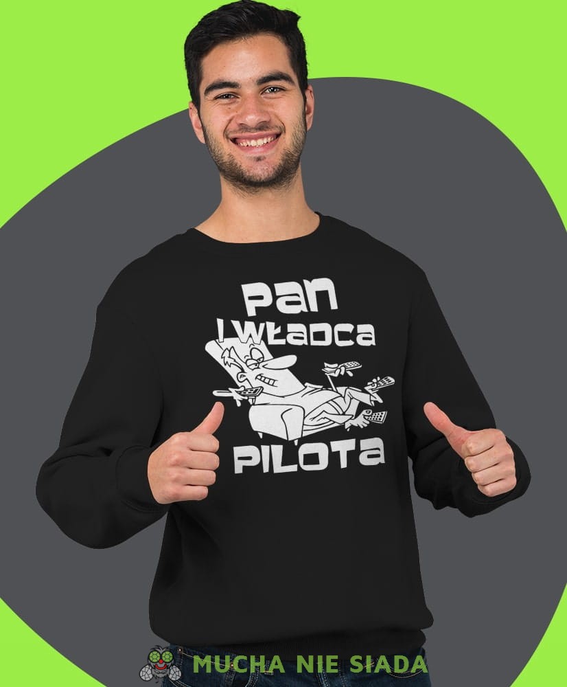 pan i władca pilota, czarna męska bluza bez kaptura, fajna bluza, na prezent, mucha nie siada-min.jpg