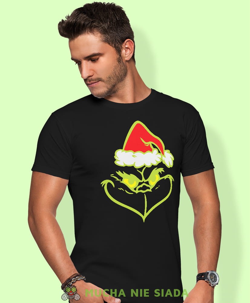 grinch, czarna męska koszulka z nadrukiem na co dzień, na prezent, fajna koszulka, dla chłopaka, dla męża, mucha nie siada, koszulka świąteczna.jpg