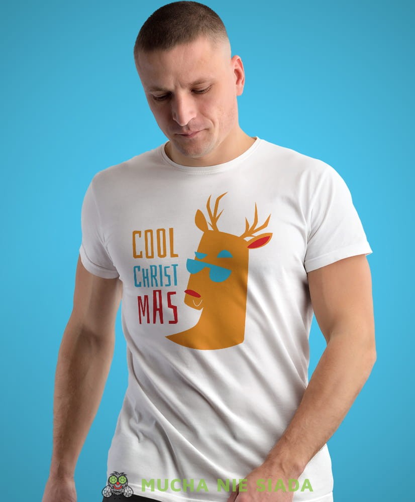 cool christmas , biała męska koszulka z nadrukiem na co dzień, na prezent, fajna koszulka, dla chłopaka, dla męża, mucha nie siada, koszulka świąteczna.jpg