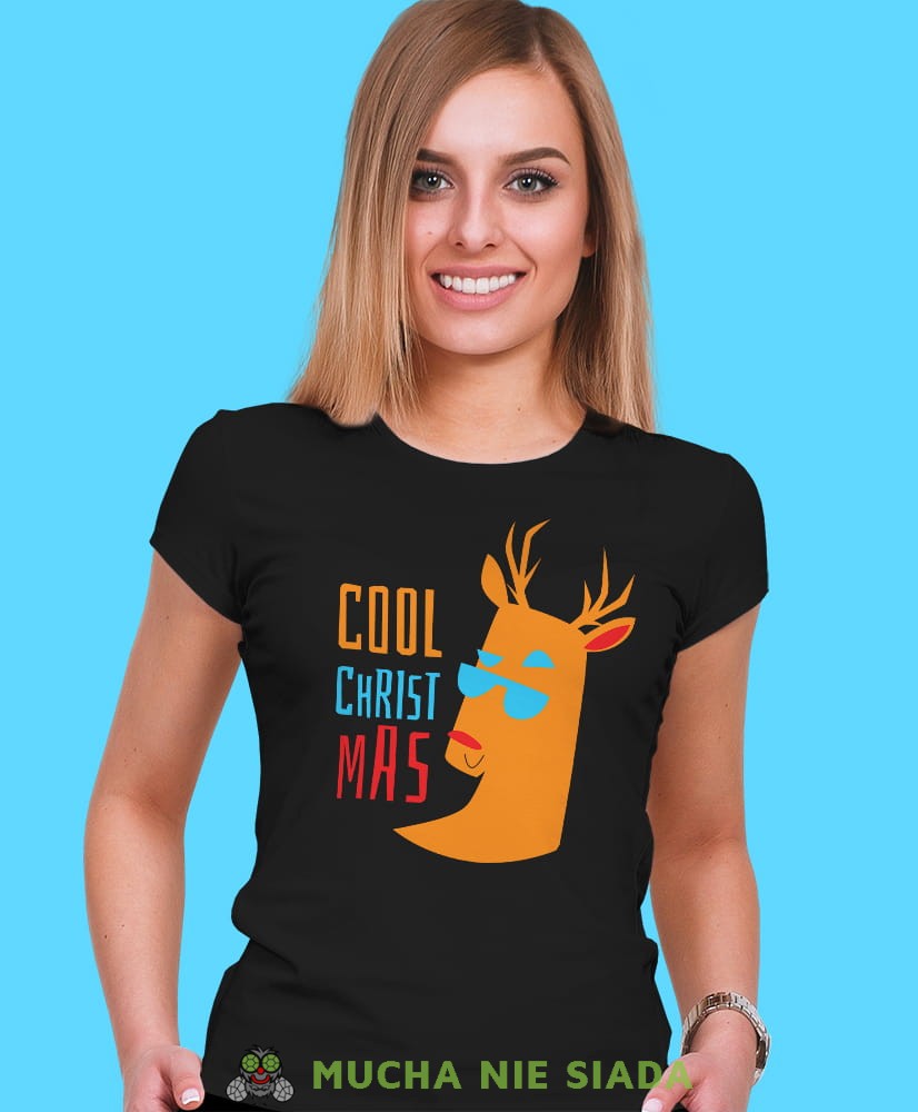 cool christmas, czarna damska koszulka z nadrukiem na prezent, fajna koszulka, dla dziewczyny dla żony, wesołych świąt, koszulka świąteczna, mucha nie siada.jpg