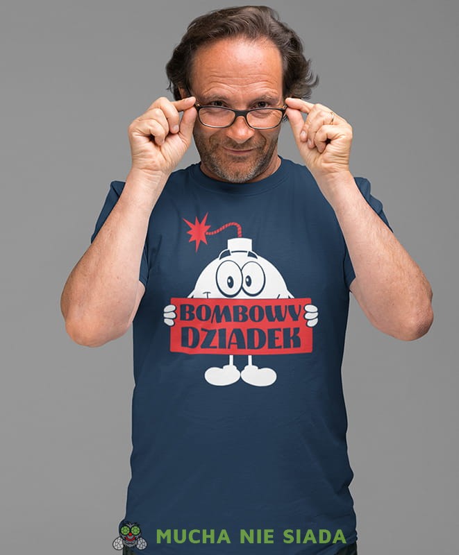 bombowy dziadek, granatowa koszulka męska dla dziadka, na urodziny, na dzień dziadka, na prezent, mucha nie siada.jpg