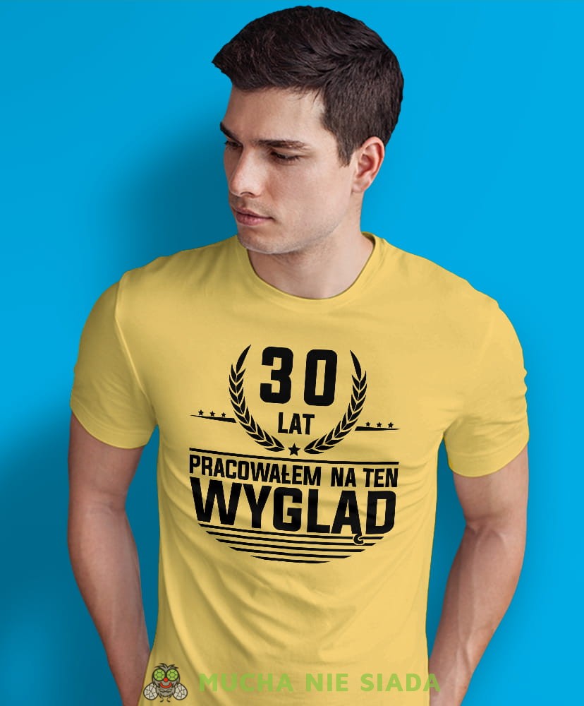 20, 30, 40,50,60,70 lat pracowałem na ten wygląd, żółta męska koszulka urodzinowa, na urodziny, na prezent, fajna koszulka, dla chłopaka, dla męża-min.jpg