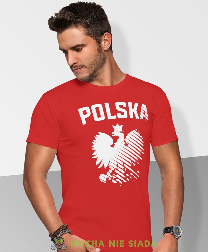 Polska, Orzeł Polski, modern, czerwona męska koszulka z nadrukiem, koszulka kibica, koszulki z grafiką patriotyczną, na prezent, koszulka Polska, koszulki Polski.jpg
