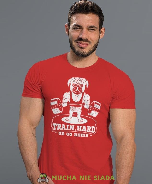 train hard or go home, czerwona koszulka na siłownię, męska koszulka, koszulka sportowa, na sport, gym, na siłownię.jpg