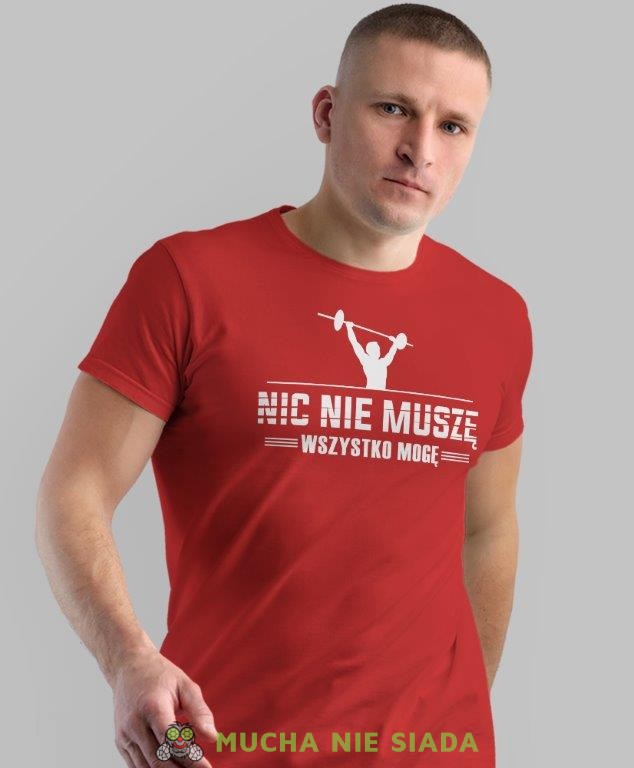 nic nie muszę wszystko mogę, czerwona koszulka na siłownię, męska koszulka, koszulka sportowa, na sport, gym, na siłownię.jpg
