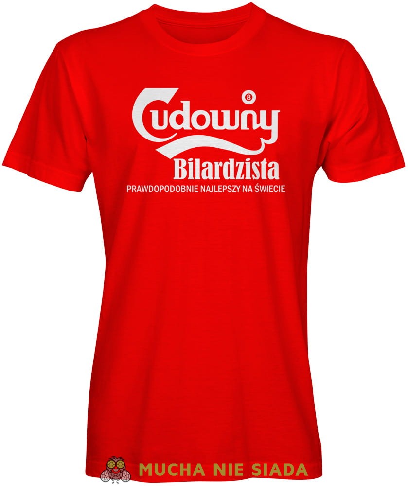 cudowny bilardzista, męska czerwona koszulka, koszulka dla bilardzisty, koszulka na bilard, dla chłopaka, dla męża, dla niego, na prezent, mucha nie siada, mns.jpg
