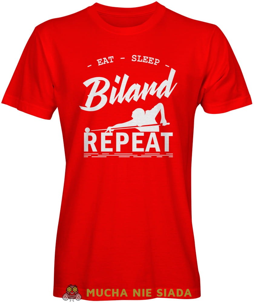 eat sleep bilard repeat bilardzista, męska czerwona koszulka,  koszulka dla bilardzisty, koszulka na bilard, dla chłopaka, dla męża, dla niego, na prezent, mucha nie siada, mns.jpg