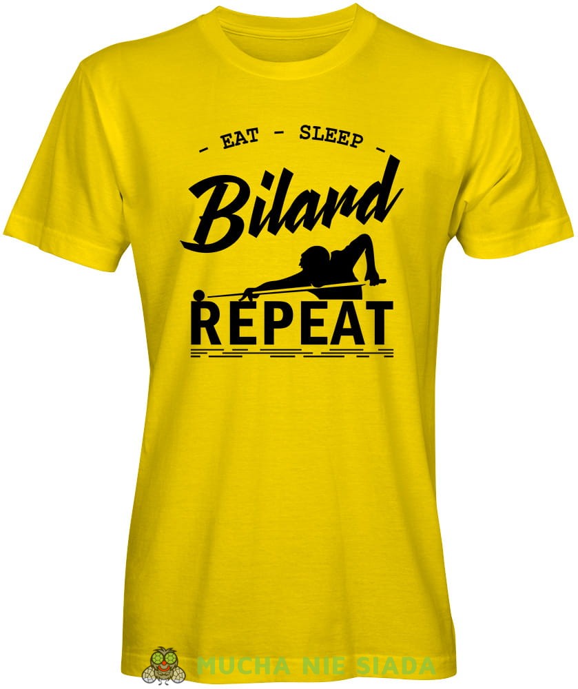 eat sleep bilard repeat bilardzista, męska żółta koszulka,  koszulka dla bilardzisty, koszulka na bilard, dla chłopaka, dla męża, dla niego, na prezent, mucha nie siada, mns.jpg