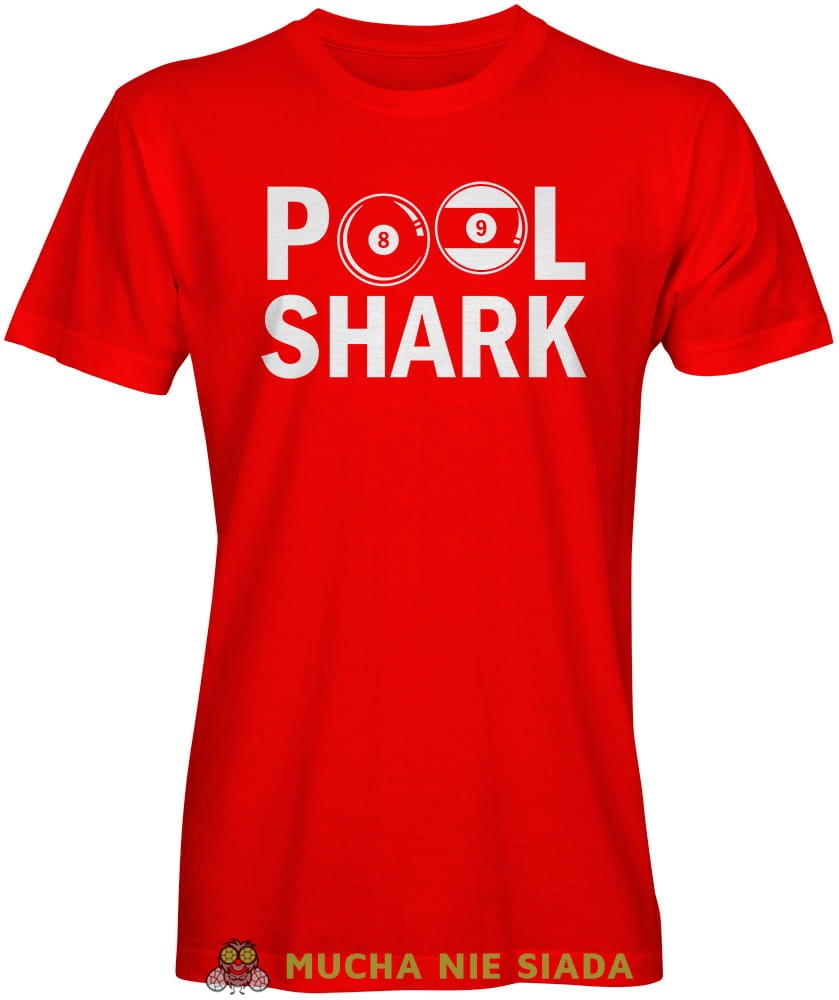Pool Shark, męska czerwona koszulka, koszulki dla bilardzistów, koszulka dla bilardzisty, koszulka na bilard, dla chłopaka, dla męża, dla niego, na prezent, na urodziny, mucha nie siada, mns.jpg