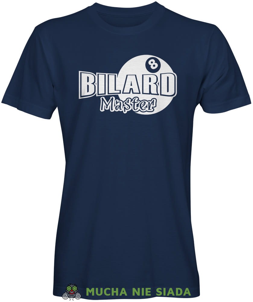 Bilard Master, męska granatoawa koszulka, koszulki dla bilardzistów, koszulka dla bilardzisty, koszulka na bilard, dla chłopaka, dla męża, dla niego, na prezent, na urodziny, mucha .jpg