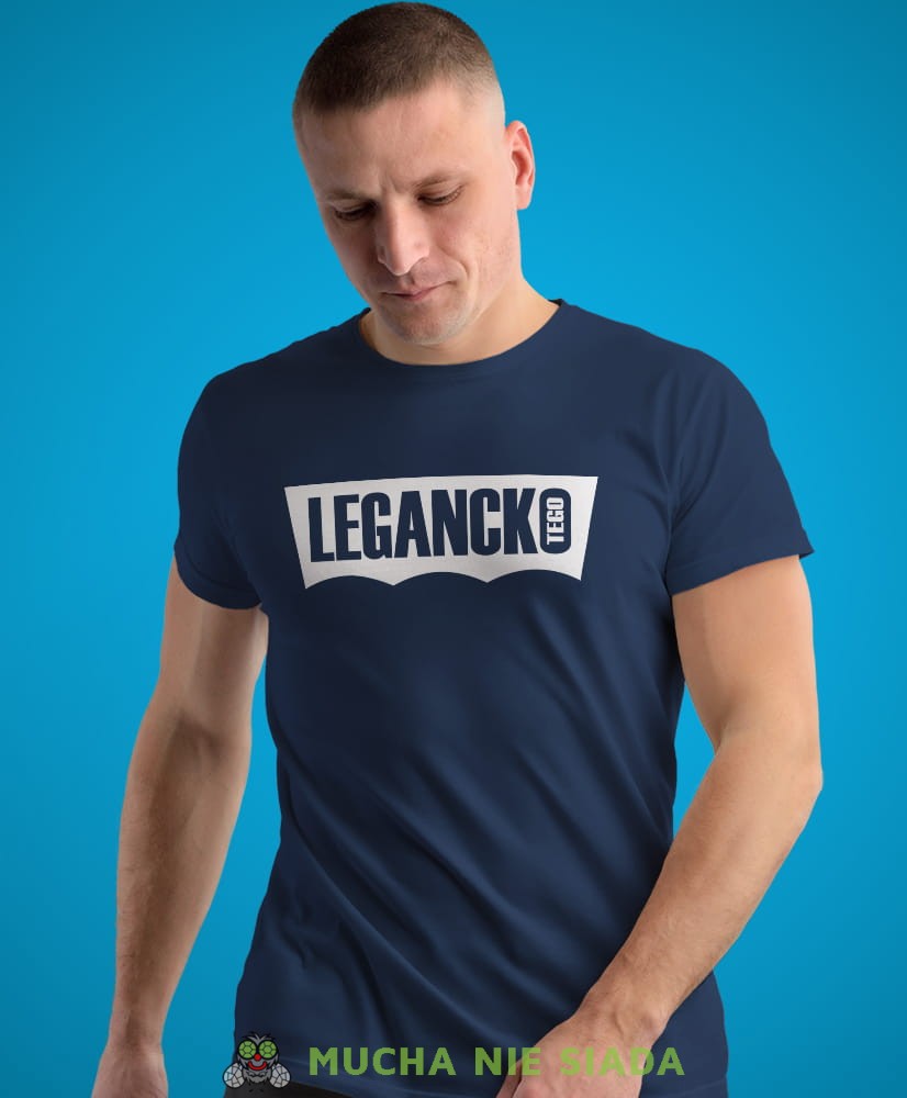 legancko tego, granatowa męska koszulka z nadrukiem na co dzień, na prezent, fajna koszulka, dla chłopaka, dla męża, mucha nie siada opis.jpg