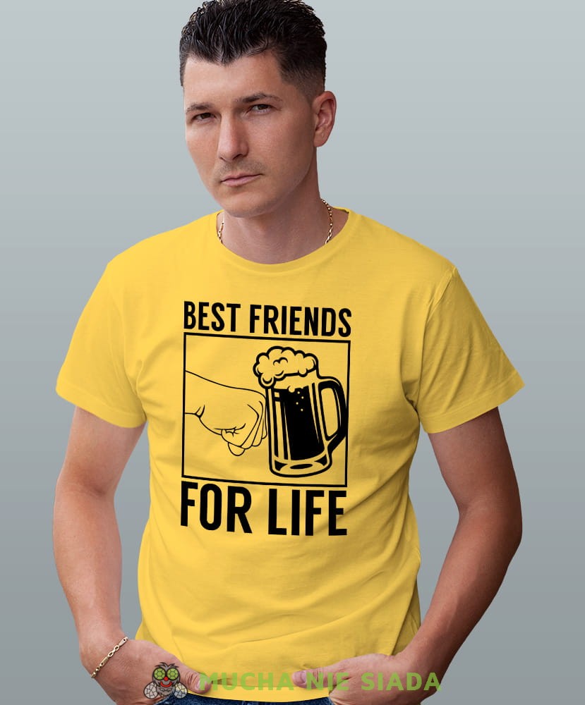best friends for life, żółta męska koszulka z nadrukiem na co dzień, na prezent, fajna koszulka, dla chłopaka, dla męża, mucha nie siada opis.jpg