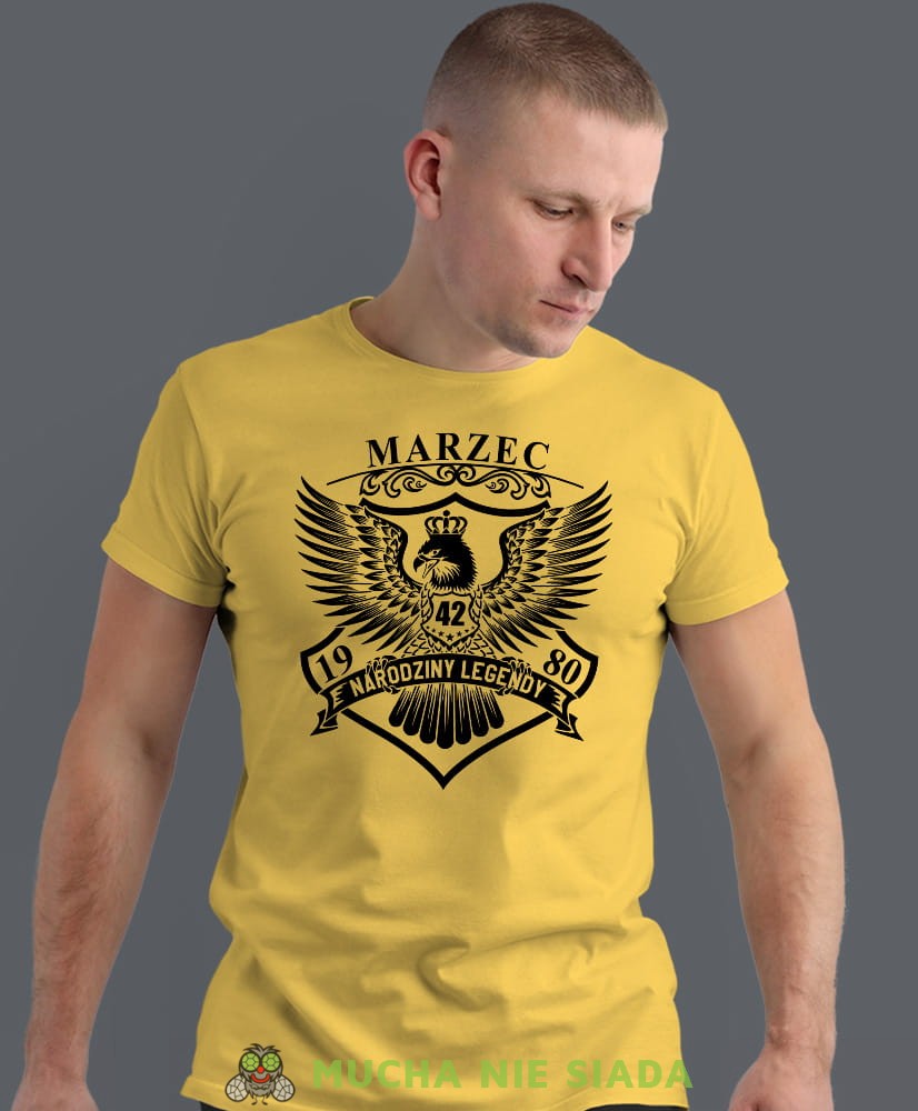 narodziny legendy orzeł,  żółta męska koszulka urodzinowa, na urodziny, na prezent, fajna koszulka, dla chłopaka, dla męża, mucha nie siada, mns.jpg
