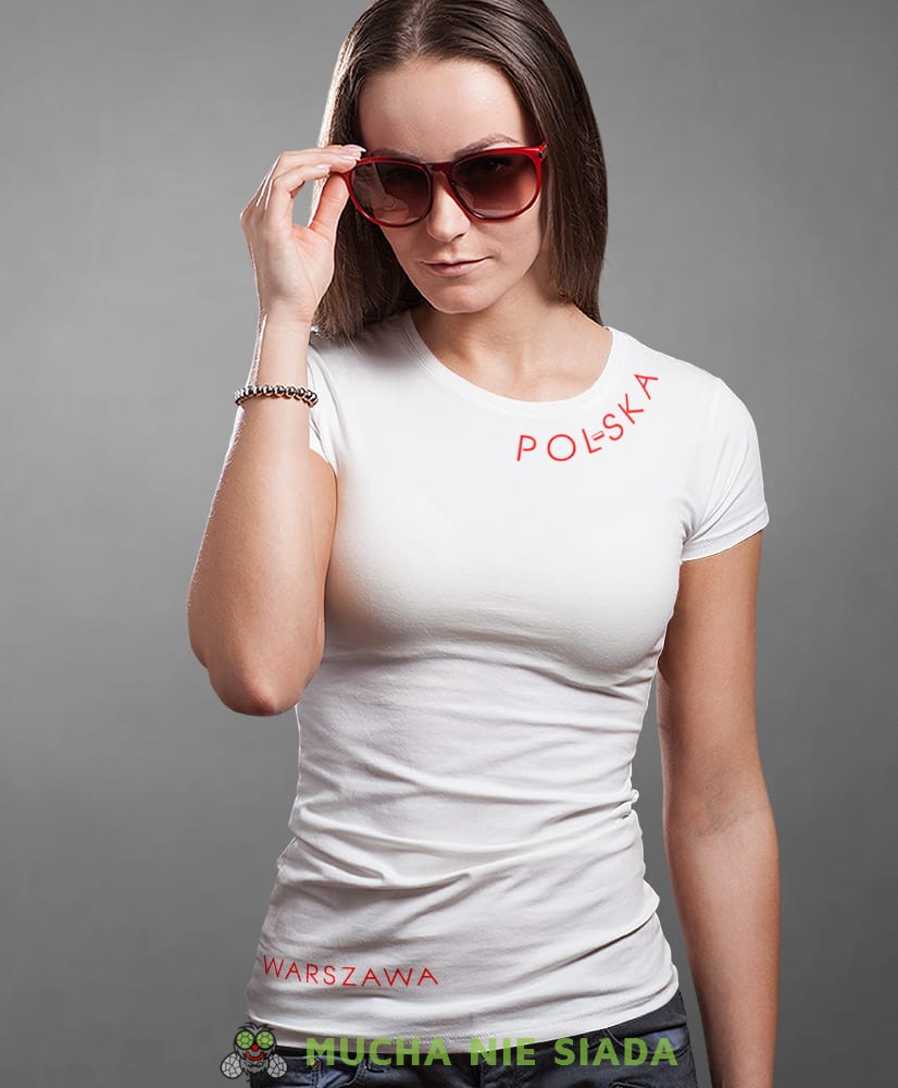Polska Flaga Miasto, biała damska koszulka z nadrukiem, koszulka patriotyczna, koszulki z grafiką patriotyczną, dla kobiet, dla dziewczyny na prezent, koszulka Polska, koszulki Polska.jpg