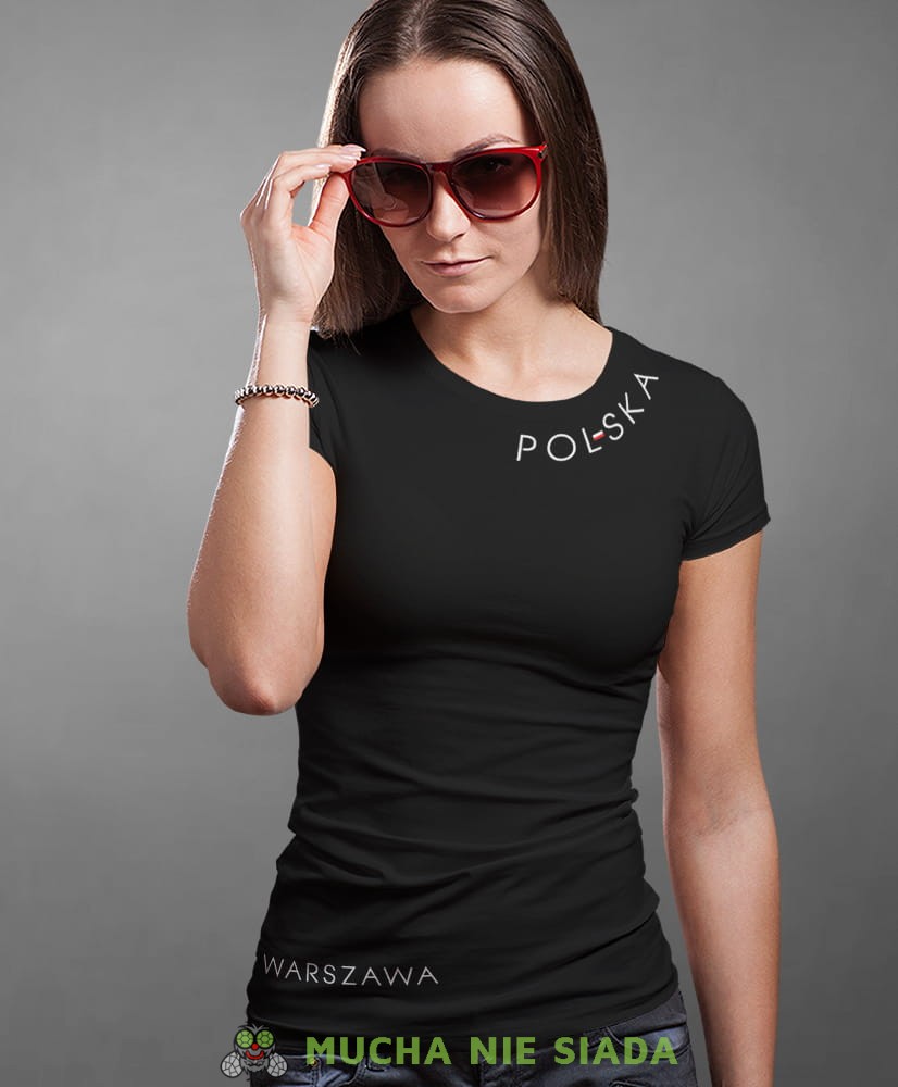 Polska Flaga Miasto, czarna damska koszulka z nadrukiem, koszulka patriotyczna, koszulki z grafiką patriotyczną, dla kobiet, dla dziewczyny na prezent, koszulka Polska, koszulki Polska.jpg