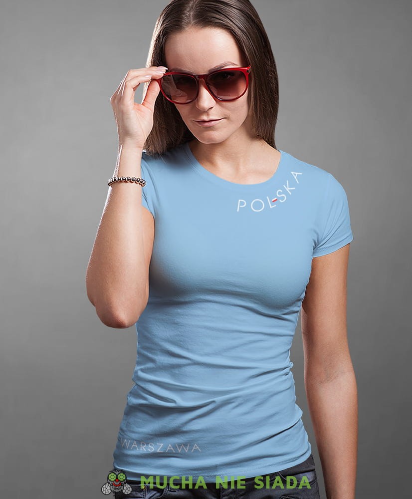 Polska Flaga Miasto, jasnoniebieska damska koszulka z nadrukiem, koszulka patriotyczna, koszulki z grafiką patriotyczną, dla kobiet, dla dziewczyny na prezent, koszulka Polska, koszulki Polska.jpg