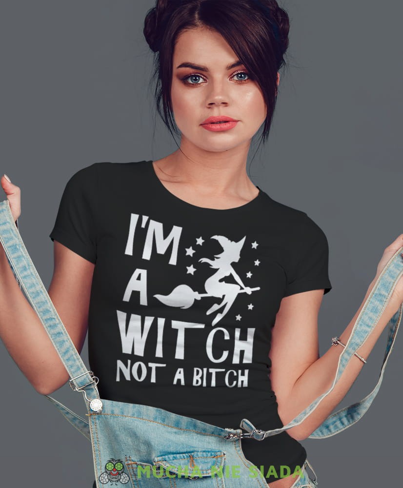 i'm a witch not a bitch, czarna damska koszulka z nadrukiem na prezent dla dziewczyny dla żony.jpg