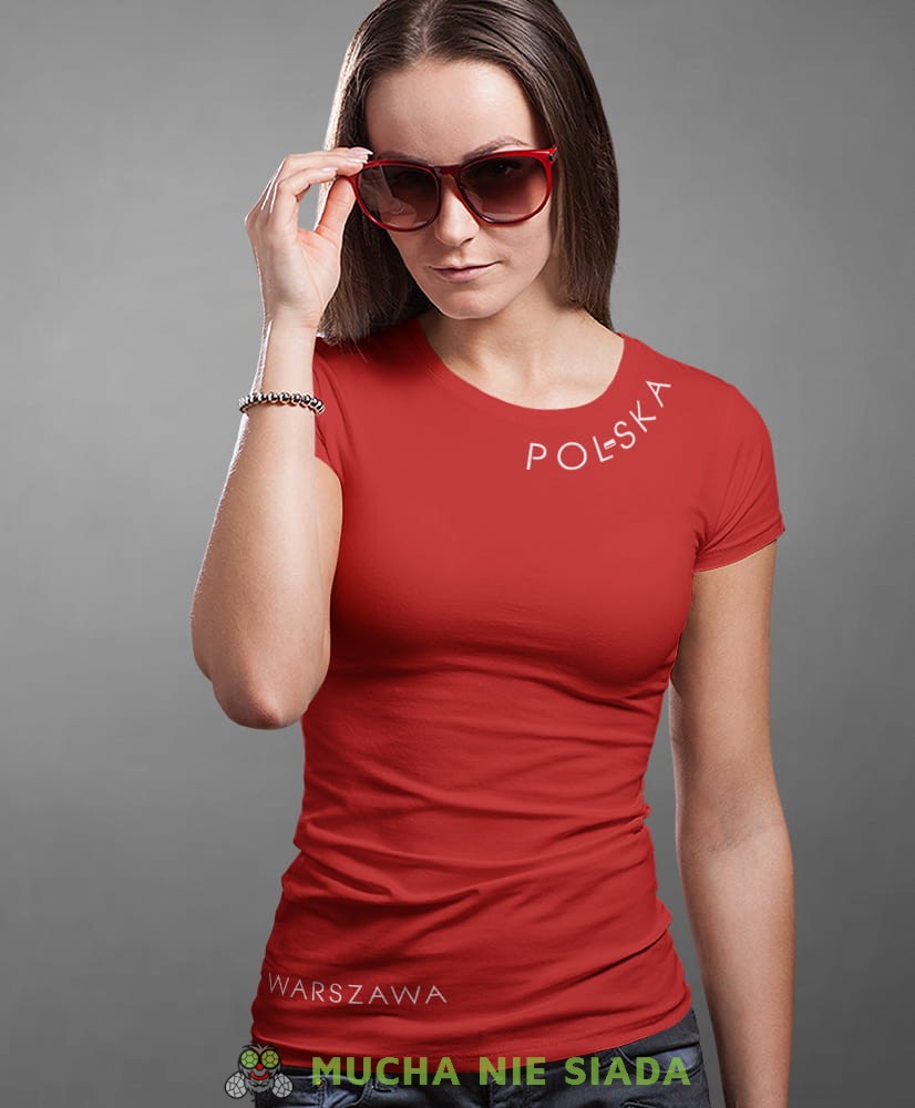 Polska Flaga Miasto, czerwona damska koszulka z nadrukiem, koszulka patriotyczna, koszulki z grafiką patriotyczną, dla kobiet, dla dziewczyny na prezent, koszulka Polska, koszulki Polska.jpg