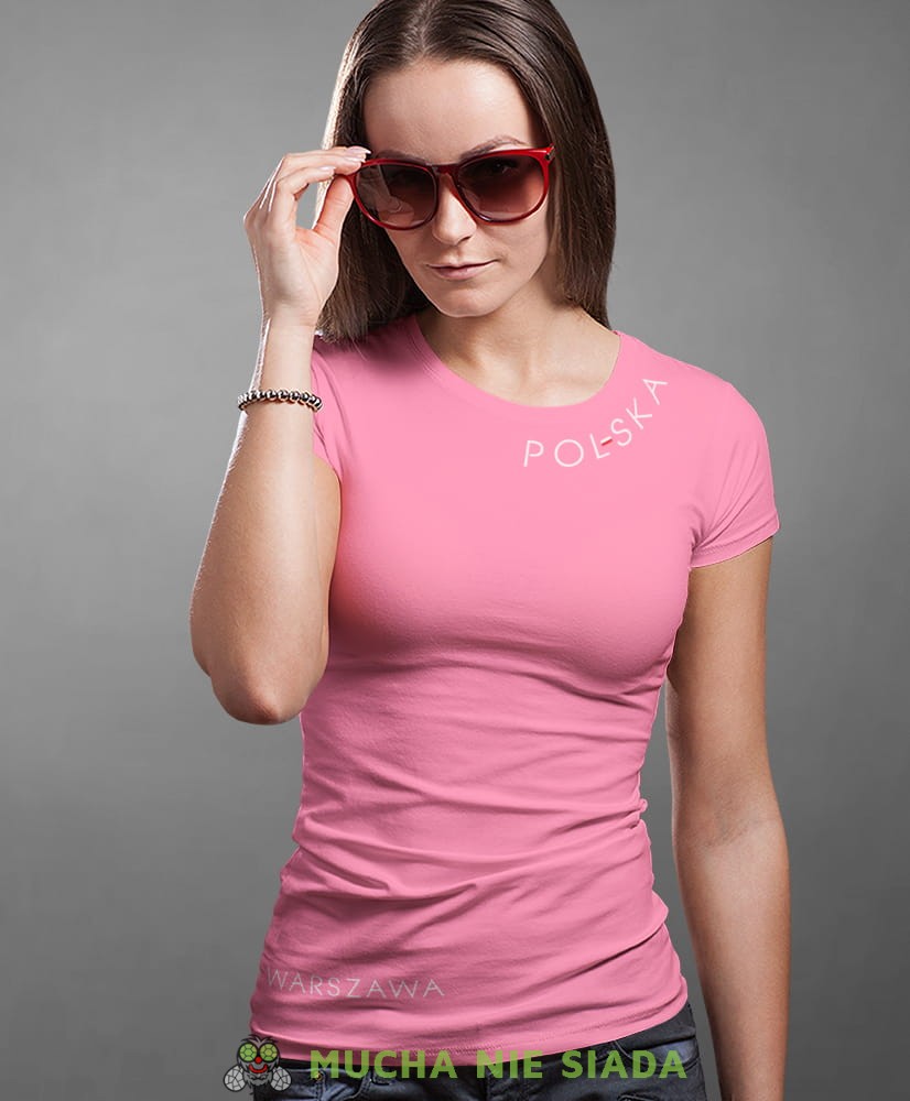 Polska Flaga Miasto, różowa damska koszulka z nadrukiem, koszulka patriotyczna, koszulki z grafiką patriotyczną, dla kobiet, dla dziewczyny na prezent, koszulka Polska, koszulki Polska.jpg
