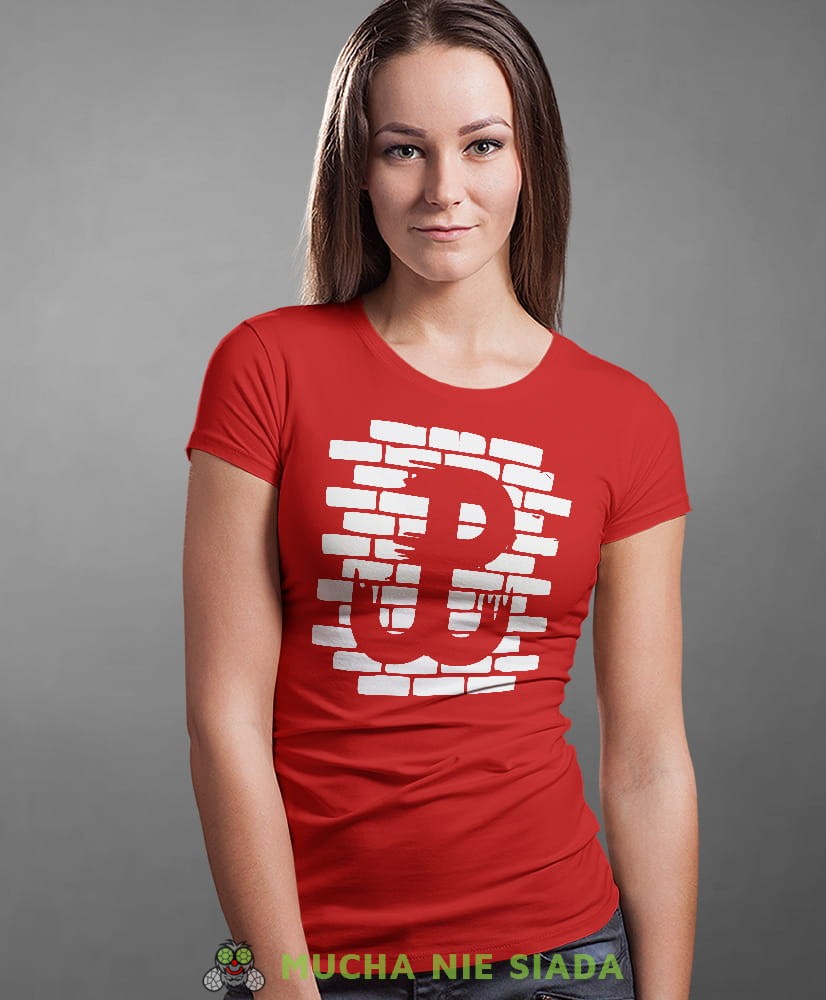 Polska Walcząca mur, czerwona damska koszulka z nadrukiem, koszulka patriotyczna, koszulki z grafiką patriotyczną, dla kobiet, dla dziewczyny na prezent, koszulka Polska, koszulki Polska.jpg