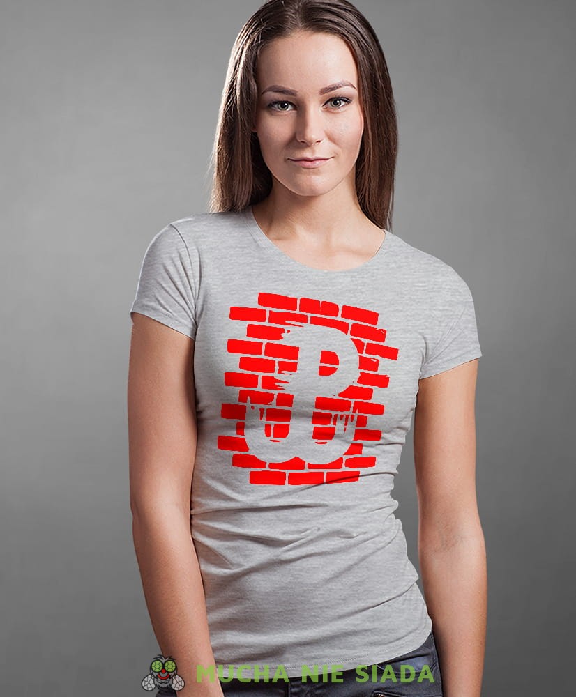 Polska Walcząca mur, szara damska koszulka z nadrukiem, koszulka patriotyczna, koszulki z grafiką patriotyczną, dla kobiet, dla dziewczyny na prezent, koszulka Polska, koszulki Polska.jpg