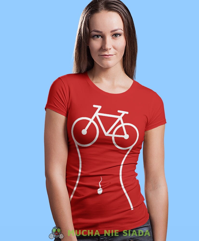 rower, czerwona damska koszulka rowerowa z nadrukiem, na rower, fajna koszulka dla rowerzystki, na co dzień, na prezent_.jpg