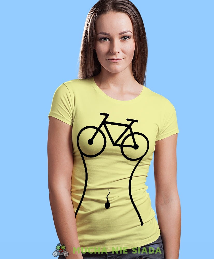 rower, żółta damska koszulka rowerowa z nadrukiem, na rower, fajna koszulka dla rowerzystki, na co dzień, na prezent_.jpg