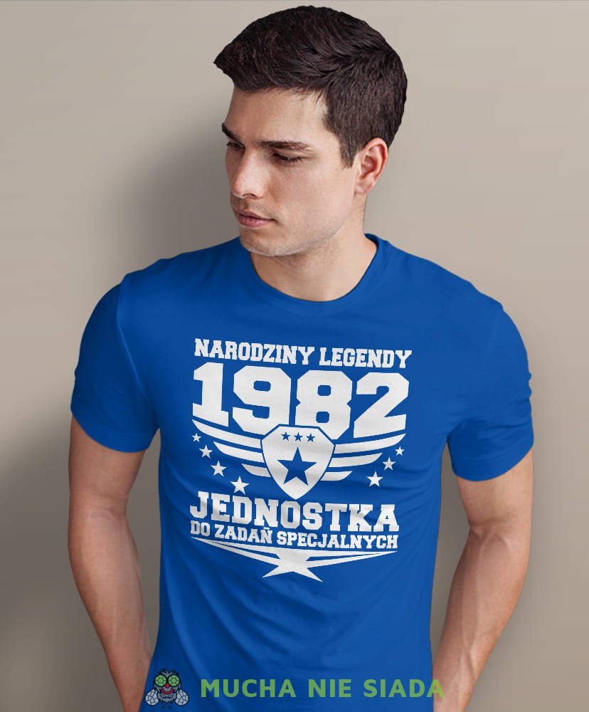 narodziny legendy jednostka do zadań specjalnych, niebieska męska koszulka urodzinowa, na urodziny, na prezent, fajna koszulka, dla chłopaka, dla męża, mucha nie siada, mns.jpg