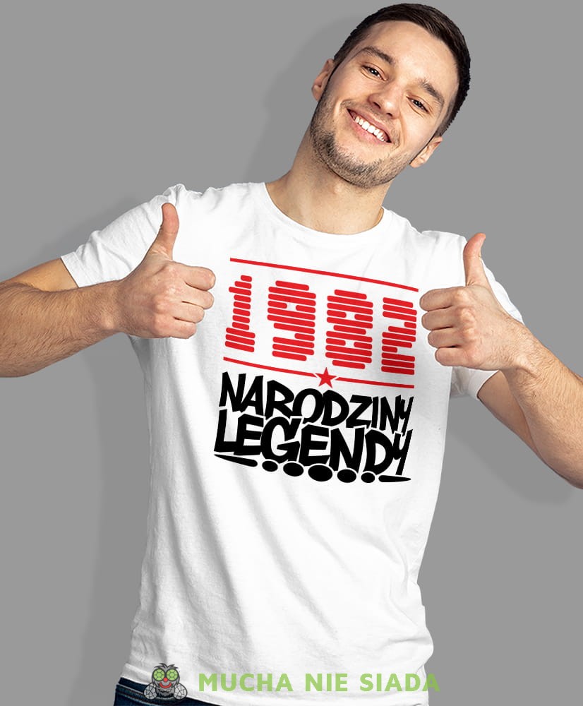 Narodziny legendy Rok urodzenia, biała męska koszulka urodzinowa, na urodziny, na prezent, fajna koszulka, dla chłopaka, dla męża, mucha nie siada, mns.jpg