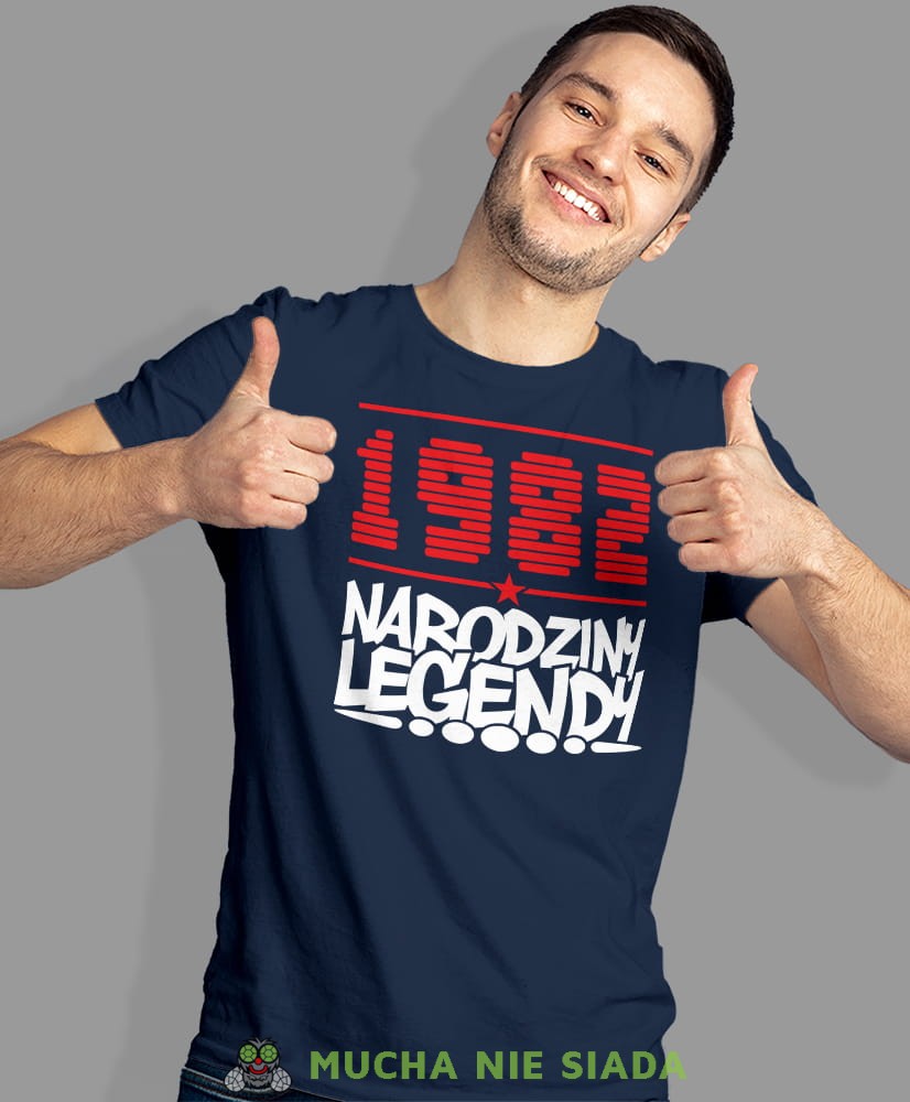 Narodziny legendy Rok urodzenia, granatowa męska koszulka urodzinowa, na urodziny, na prezent, fajna koszulka, dla chłopaka, dla męża, mucha nie siada, mns.jpg