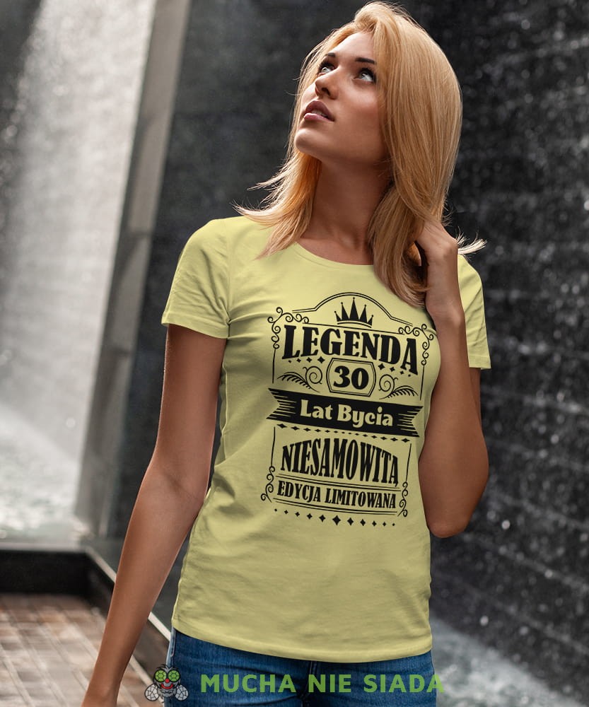 Legenda 20 30 40 50 60 lat bycia niesamowitą Edycja limitowana, żółta damska koszulka urodzinowa z nadrukiem, na urodziny, na prezent, dla niej, mucha nie siada, mns.jpg