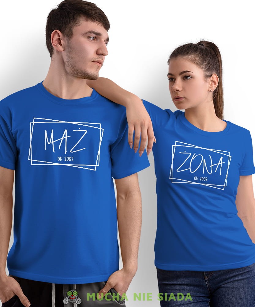 Żona Mąż Rok ślubu, niebieskie koszulki dla par, rocznica ślubu, na rocznicę ślubu, rocznica, dla męża, dla żony, walentynki, fajne koszulki, t-shirty dla par, mucha nie siada, mns.jpg