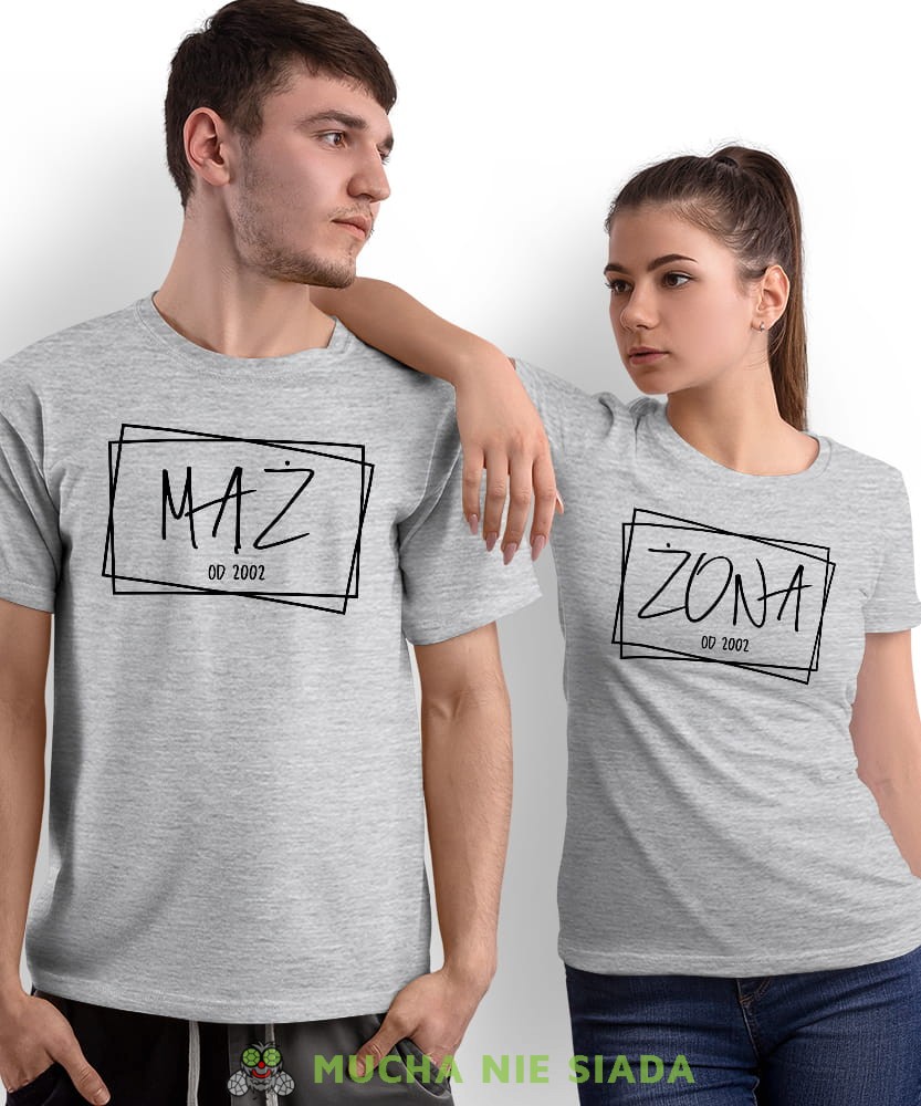 Żona Mąż Rok ślubu, szare koszulki dla par, rocznica ślubu, na rocznicę ślubu, rocznica, dla męża, dla żony, walentynki, fajne koszulki, t-shirty dla par, mucha nie siada, mns.jpg