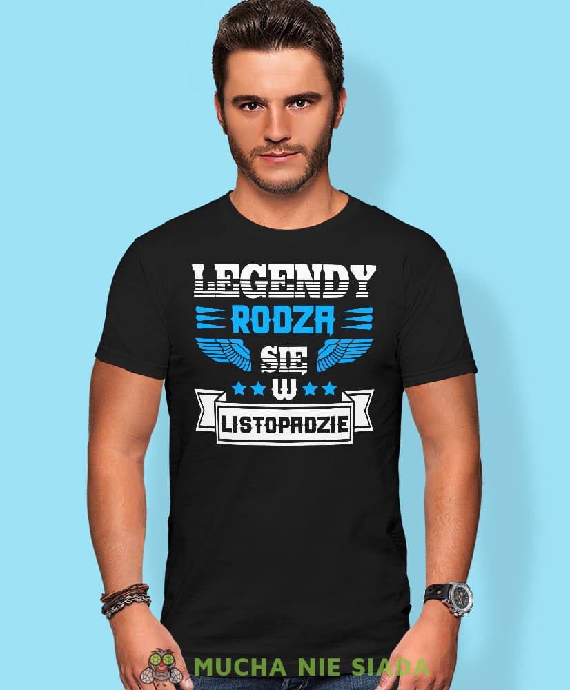 Legendy rodzą się w - Twój miesiąc urodzenia, czarna męska koszulka urodzinowa, na urodziny, na prezent, fajna koszulka, dla chłopaka, dla męża, mucha nie siada, mns.jpg