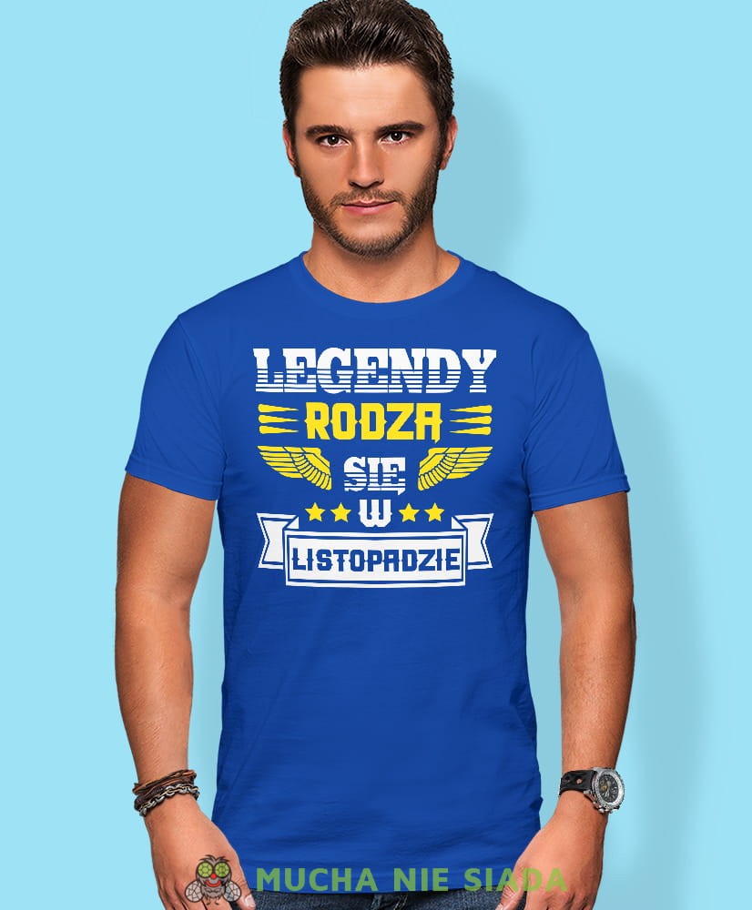 Legendy rodzą się w - Twój miesiąc urodzenia, niebieska męska koszulka urodzinowa, na urodziny, na prezent, fajna koszulka, dla chłopaka, dla męża, mucha nie siada, mns.jpg