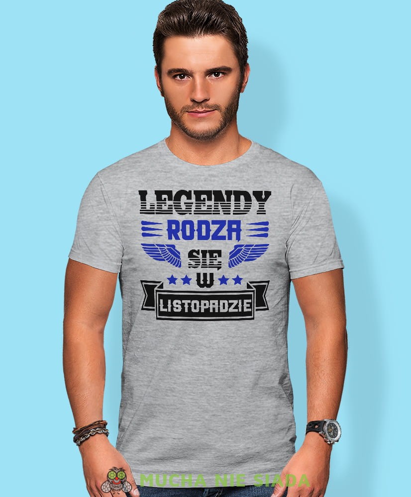 Legendy rodzą się w - Twój miesiąc urodzenia, szara męska koszulka urodzinowa, na urodziny, na prezent, fajna koszulka, dla chłopaka, dla męża, mucha nie siada, mns.jpg